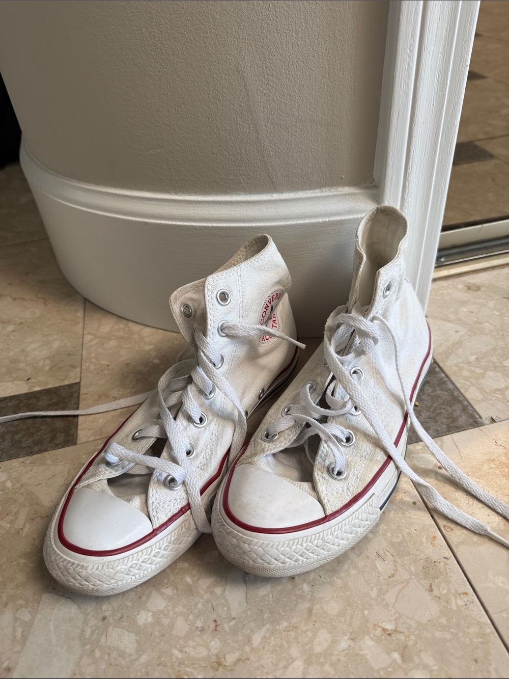 Converse White High-Top Kids Sneakers with Red Stripe